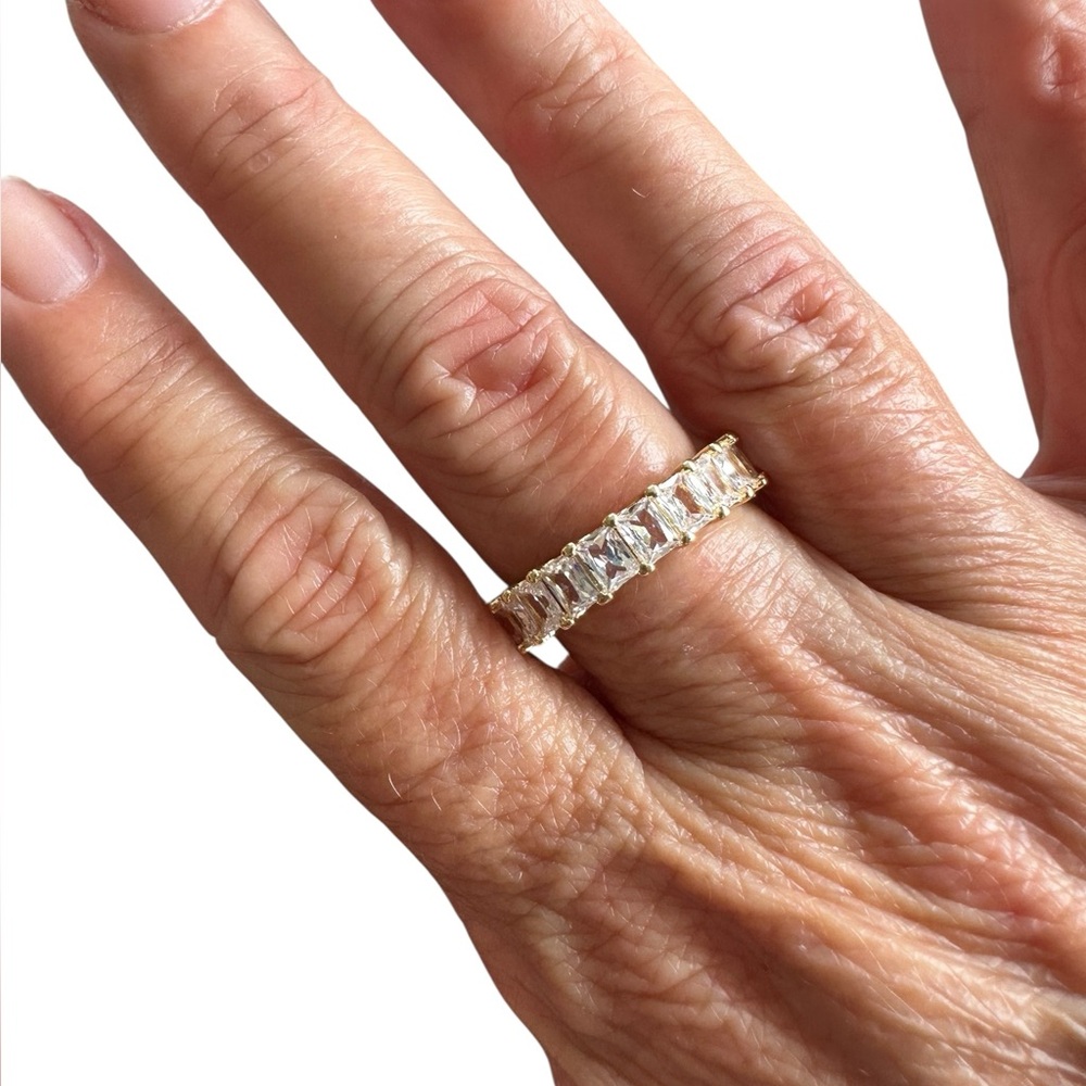 Gold Rectangular Diamond Lined Ring - image 1